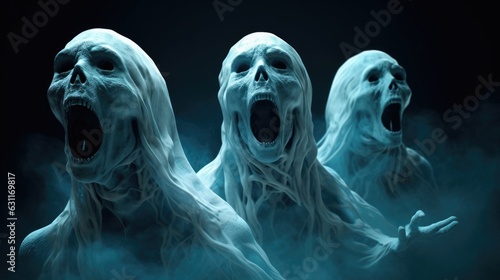 Fotografia Screaming ghost faces. Created with Generative AI.