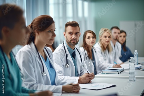 portrait of a medical team in a hospital. Generative AI