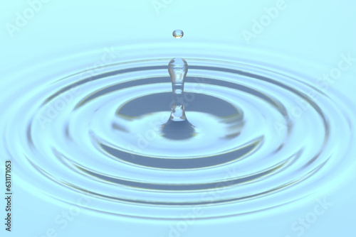 Water drop or rain droplet falling on water surface background, creating round ripple splashing with reflection. Vector illustration