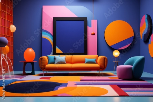 Modern pop art interior design with bright expressive colours. Colorful living room