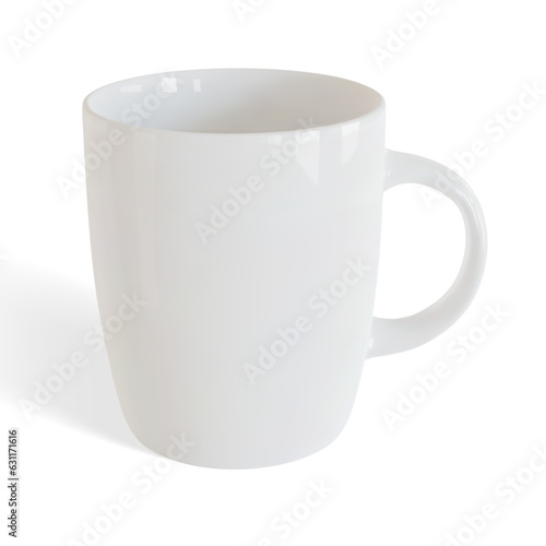 Glossy white tea or coffee cup or mug with shadow on white background. Realistic vector illustration
