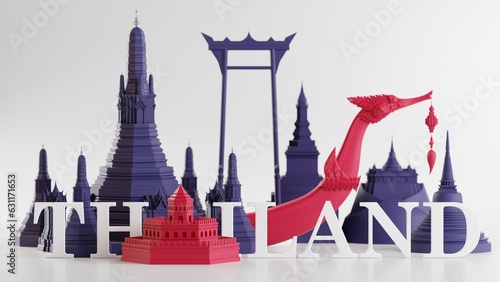 3d rendering illustration background the iconic of thailand travel concept the most beautiful places to visit in thailand in 3d illustration, thai architecture and tradition heritage.