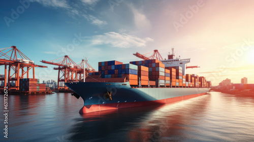 Wallpaper Mural Container ship at industrial port in import export business logistic and transportation of international by container ship in the sea, Container loading in cargo freight ship with industrial crane. Torontodigital.ca