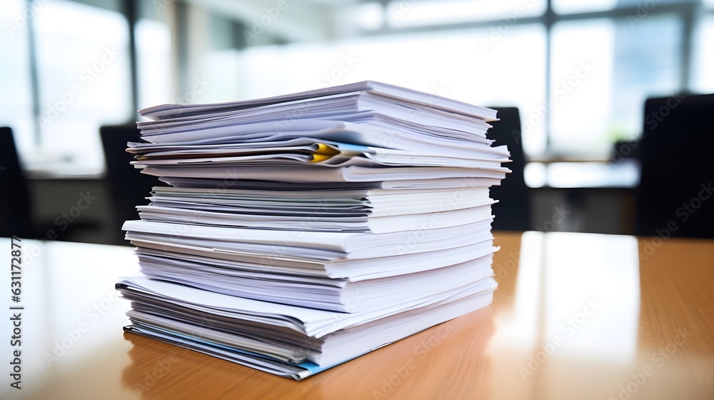 Une pile de documents posé sur un bureau Une pile de documents posé sur un bureau
