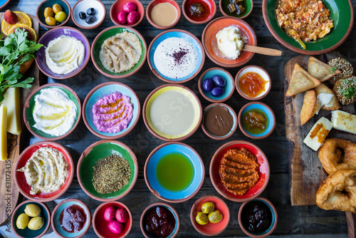 Photography Traditional Colorful Turkish Breakfast Photo, Üsküdar Istanbul, Turkey (Turkiye)