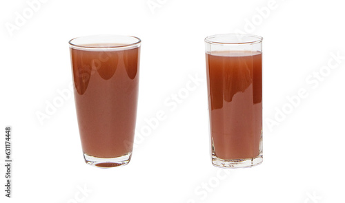 Brown mangosteen juice in tall two glass isolated on white background. Rich vitamin in anti-oxidants. Juice is made fruit and its seeds which are blended until smooth filtered and added honey. 