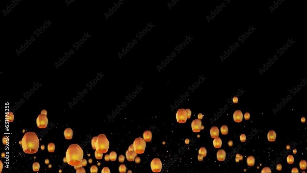 Dark sky filled floating lanterns night Flying Sky lanterns Chinese new