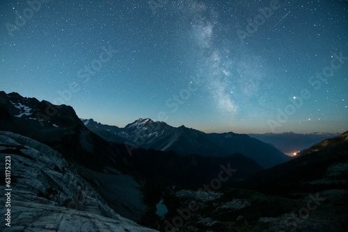 Stunning milky way night sky illuminated by stars above the Canadian Rockies