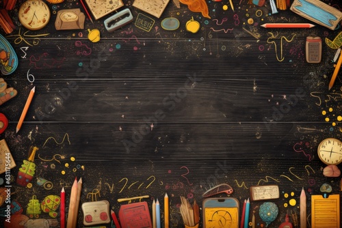 Black chalkboard background, school board with copyspace, Back to school concept