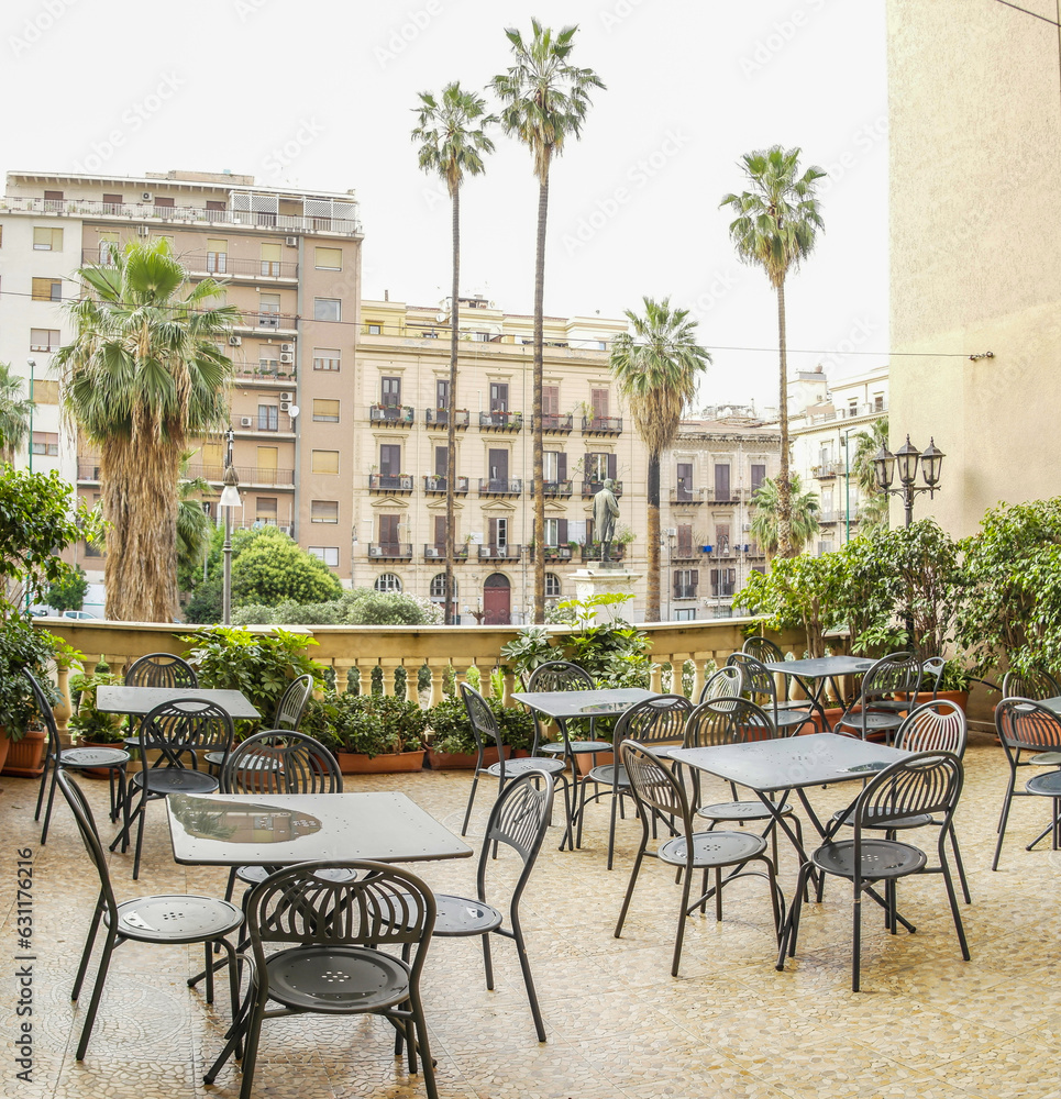 Obraz premium Terrace overlooking a square Ignazio Florio in Palermo, Sicily, Italy