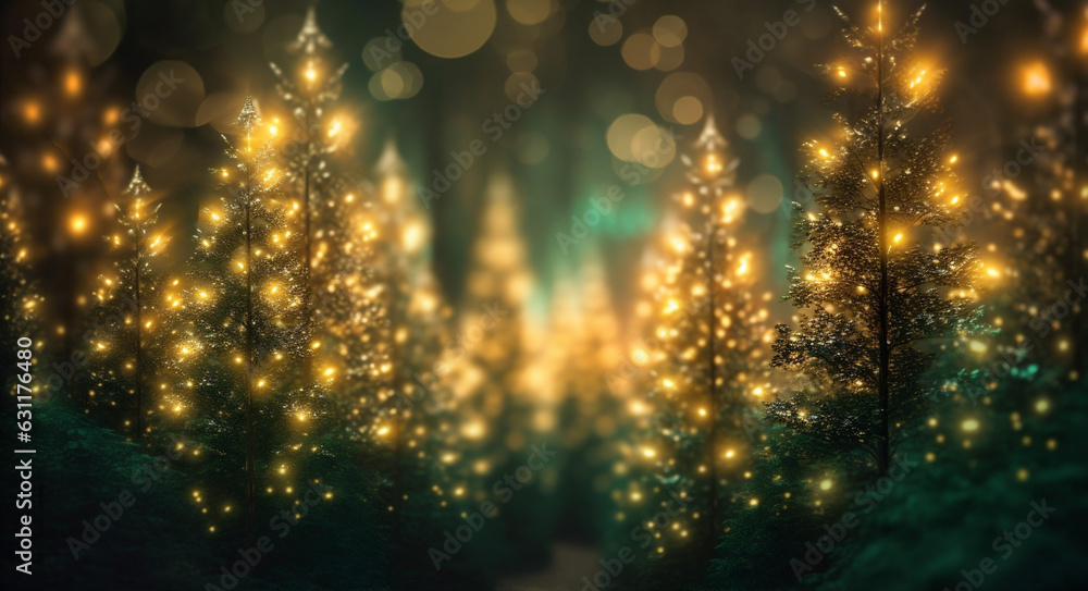 blur bokeh decoration winter bulb tree background christmas celebration light holiday. Generative AI. - obrazy, fototapety, plakaty 