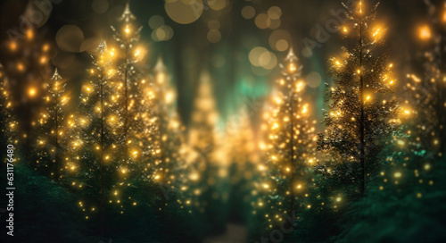 blur bokeh decoration winter bulb tree background christmas celebration light holiday. Generative AI.