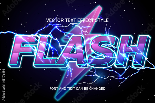 flash blue lightning thunder bolt typography editable text effect gaming style template background design