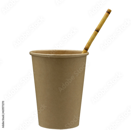 Quadro su tela Disposable paper cup, drinking straw. Biodegradable tableware.