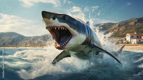 shark in the sea shows anger