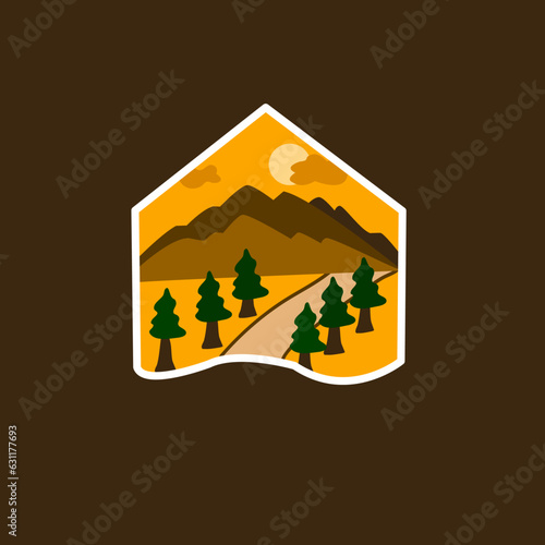Logo art mountain and tree view landas cape for your brand photo