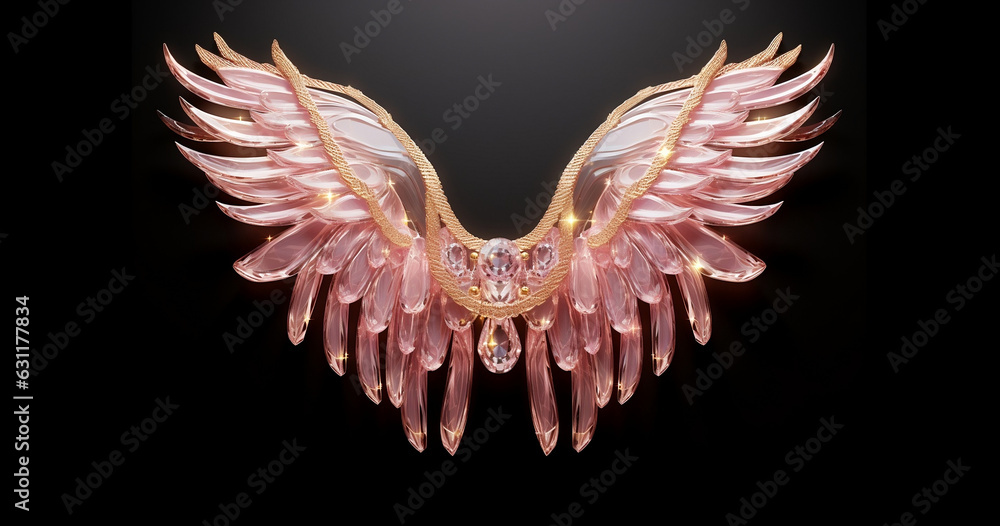 Fototapeta premium Shimmering Pink Gold Angel Wings on Transparent Background