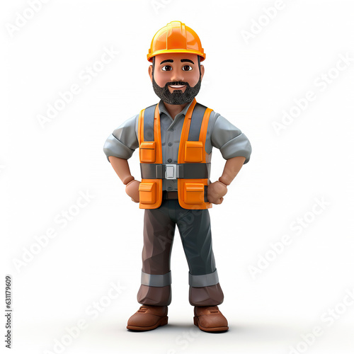 3D rendering construction worker foreman character
