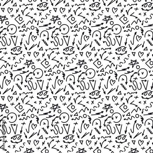 Pattern of black arrows on white background  line style seamless pattern  vector graphics