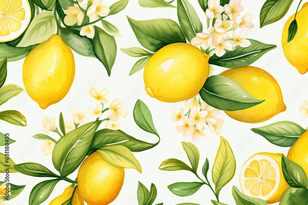 Seamless Watercolor Painting, Lemon. Seamless Watercolor Painting, Lemon.