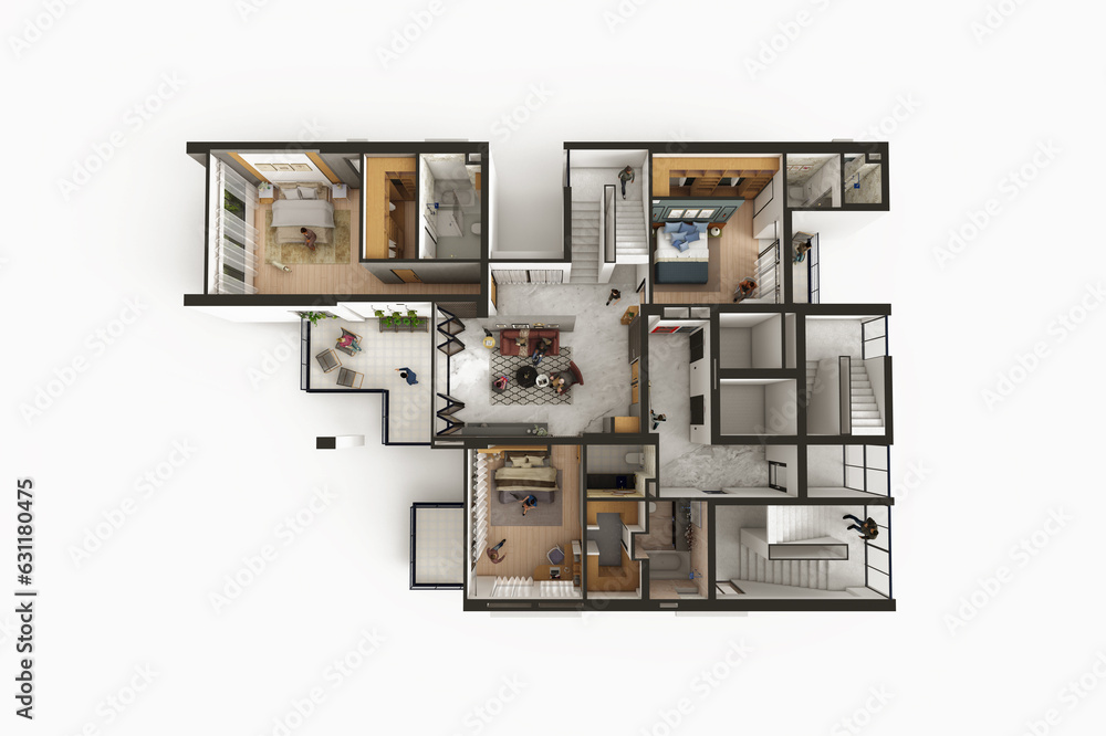 4 bedroom Duplex Apartment typical floor plan 2 - obrazy, fototapety, plakaty 