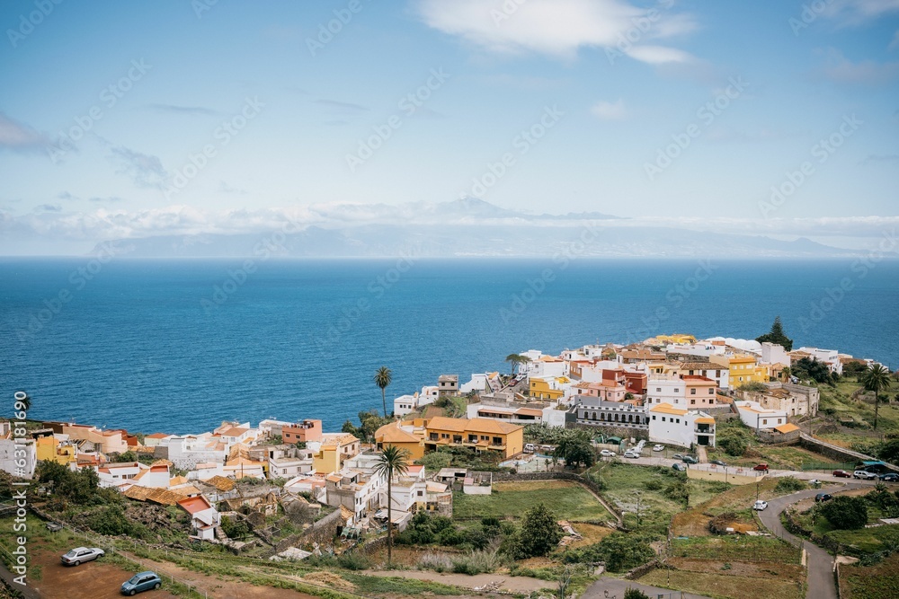 Aerial view of a bustling cityscape from a hillside, La Gomera, Spain, Canary Islands