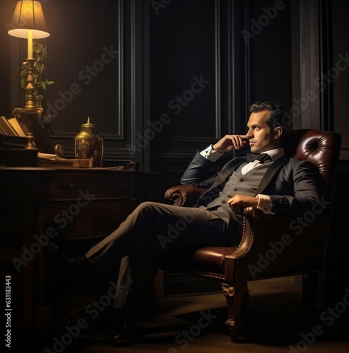 Man sitting at office at the conference stock photo photoshoot, modern aging stock images, ai generated aging images