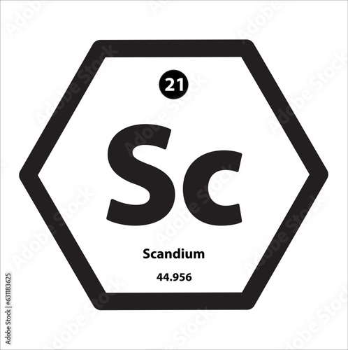 Icon structure Scandium (Sc) chemical element round shape circle black border white background. Chemical element in periodic table. Symbol atomic number. Study in science for education. © Thepporn