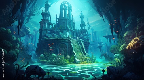 Coral City Ruins  Illustrate the remains of an ancient city submerged beneath the ocean game art