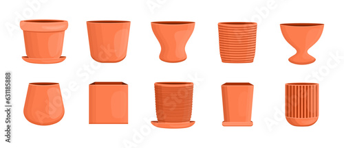 A large set of pots for flowers, plants, vases. Interior and garden items. Vector stock illustration. isolated. Cartoon. White background