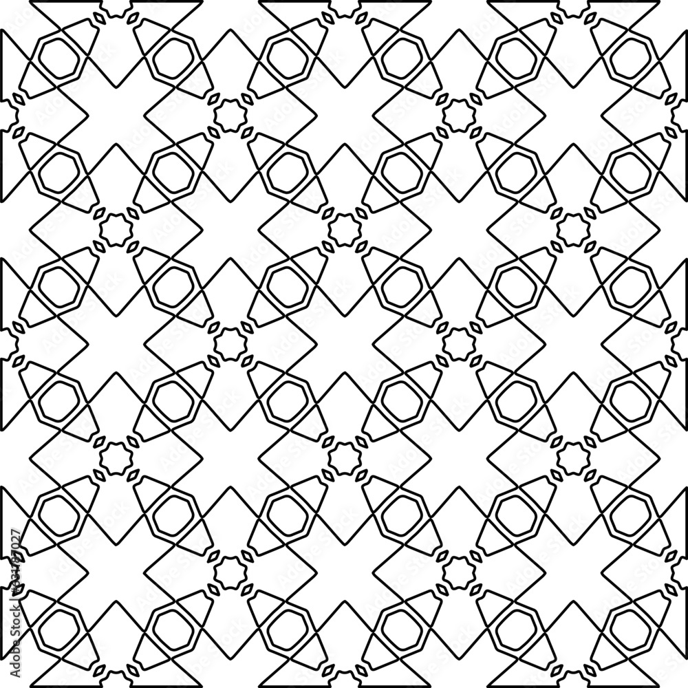 Fototapeta premium Abstract background with figures from lines. black and white pattern for web page, textures, card, poster, fabric, textile. Monochrome graphic repeating design.