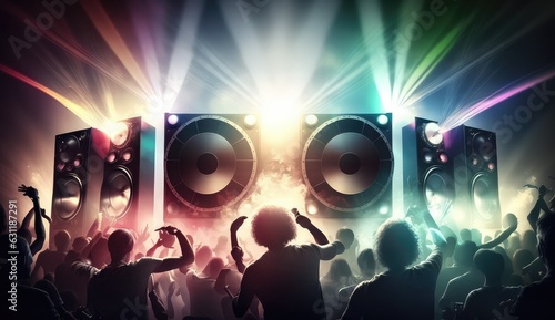 glowing neon multimedia sound speaker background for club party generative ai