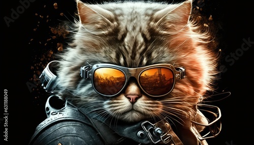 realistic kitten riding bike with sun glasses background for outdoor fun generative ai