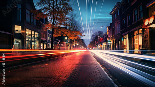 street view with light trails from city ​​at night