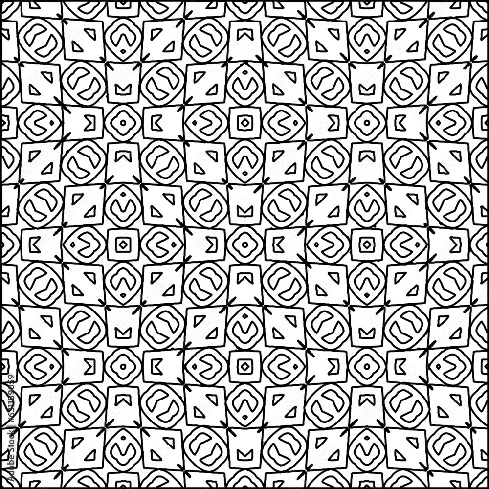 Abstract background with figures from lines. black and white pattern for web page, textures, card, poster, fabric, textile. Monochrome graphic repeating design. Abstract background with figures from lines. black and white pattern for web page, textures, card, poster, fabric, textile. Monochrome graphic repeating design.