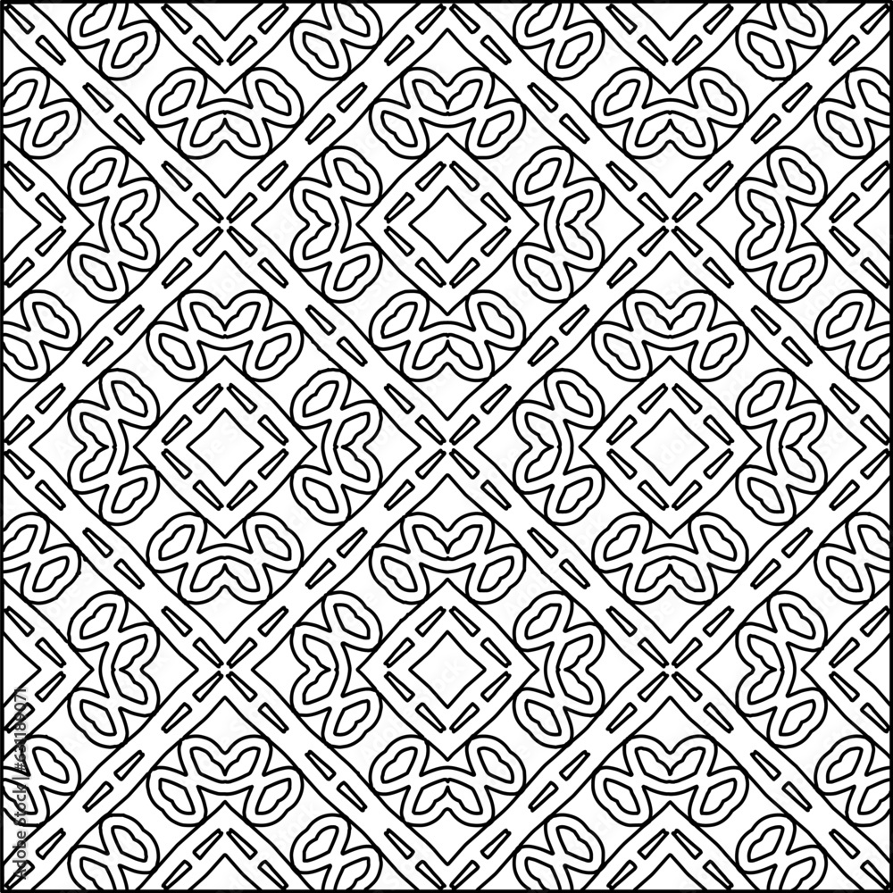 Abstract background with figures from lines. black and white pattern for web page, textures, card, poster, fabric, textile. Monochrome graphic repeating design.