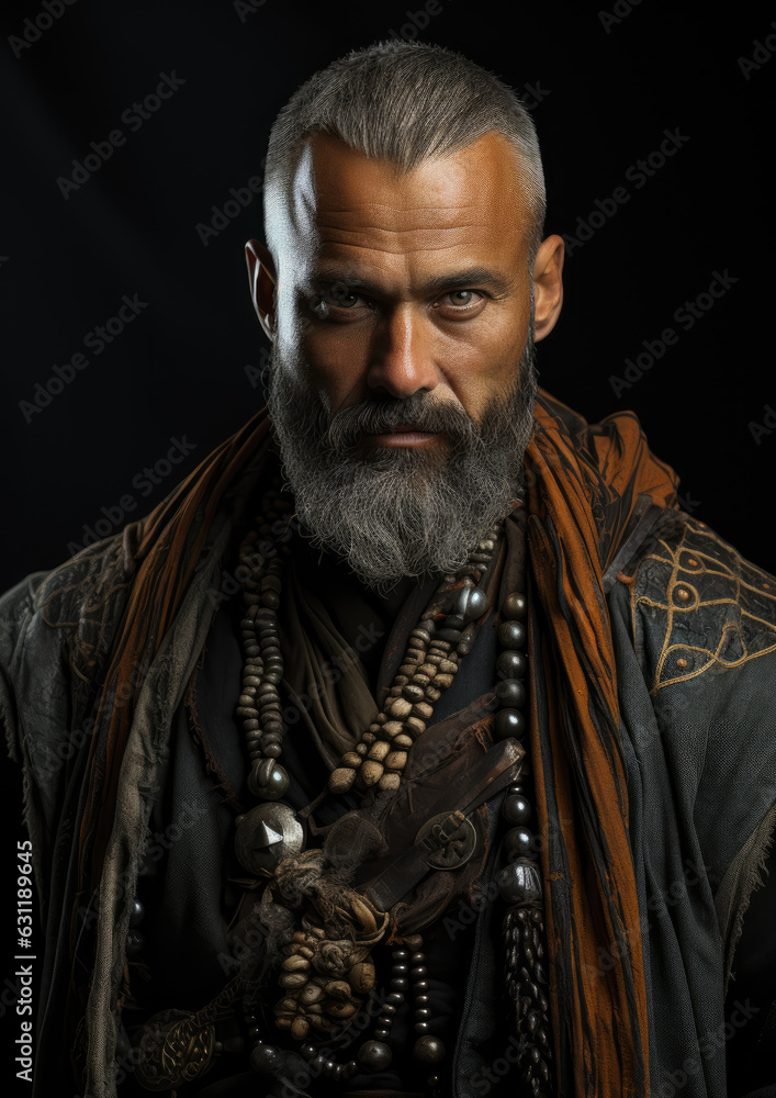 A Portrait of a Ancient Martial Artist Against a Black Background A Portrait of a Ancient Martial Artist Against a Black Background