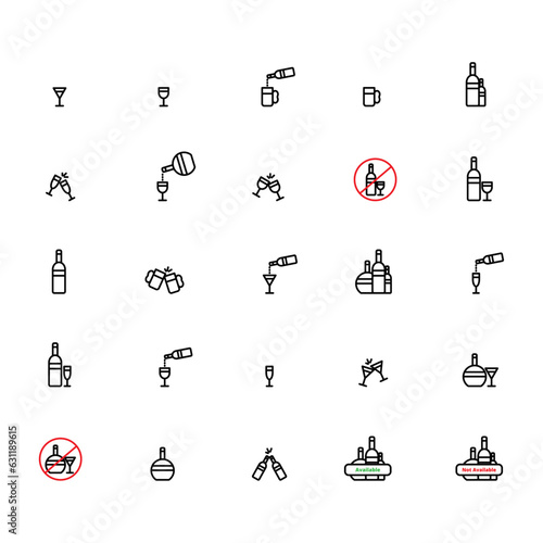 Alcohol drink related vector icon set .