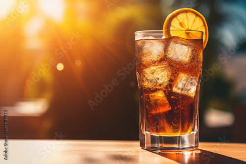 cola in a glass on background
