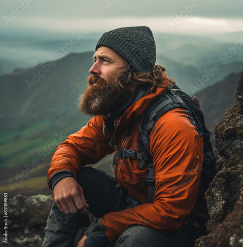 A mountain man looks out over a valley stock video, wanderlust travel stock images, travel stock photos wanderlust photo