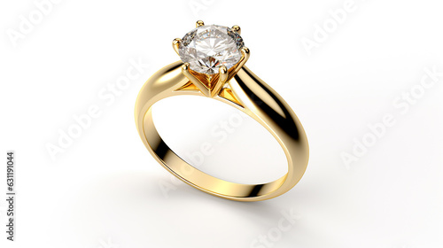 stylish golden engagement ring with diamond on white background. Generative Ai.  photo