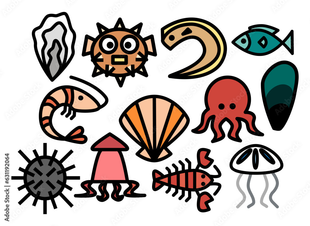 set of marine animals flat set of marine animals flat
