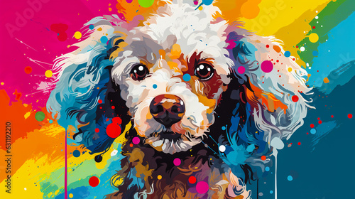 Poodle dog face vector illustration in abstract mixed grunge colors digital painting in minimal graphic art style. Digital illustration generative AI.