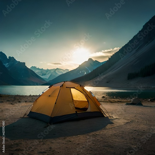 camping im the mountain generative by AI technology