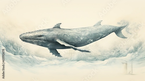  a drawing of a humpback whale in the ocean.  generative ai