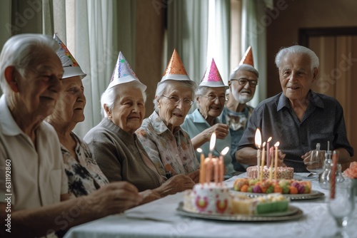 Seniors having a birthday party in a nursing home