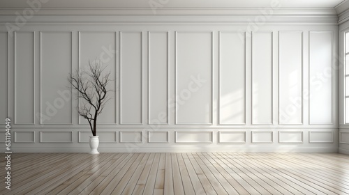 White room retro style decor vase and tree. Generative Ai