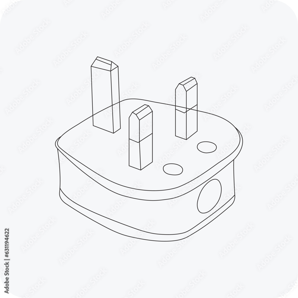 Electric three pin plug, line art vector, eps10 Stock Vector Adobe Stock