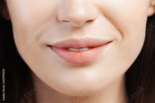 Lips of young beautiful white woman closeup