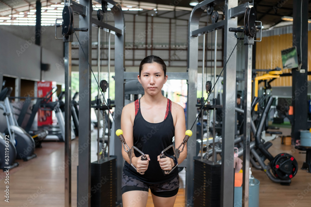 Asian woman exercising Weight training at the gym. Fitness and health care concept. Asian woman exercising Weight training at the gym. Fitness and health care concept.